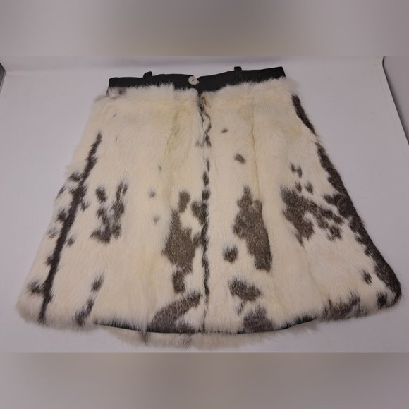 Women's Mini Skirt 100% Genuine Dyed Rabbit Fur with Leather Trim Size 10 US - Picture 4 of 7